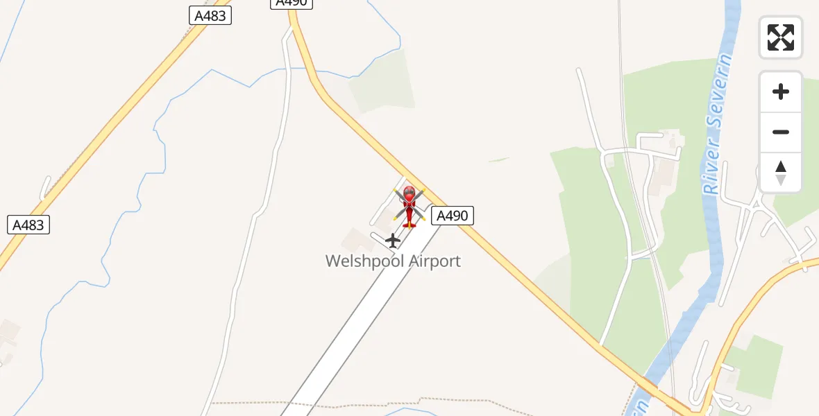 Flight path map showing Air Ambulance Helicopter route from Welshpool Airport to Welshpool Airport