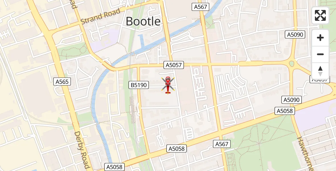 Flight path map showing Air Ambulance Helicopter route from Sefton to Sefton