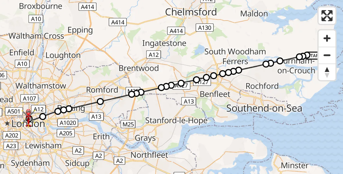 Routekaart van de vlucht: Air Ambulance Helicopter to Royal London Hospital