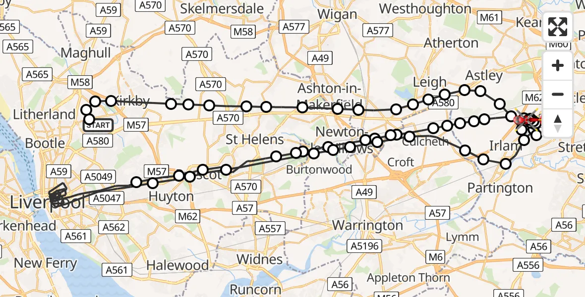 Routekaart van de vlucht: Air Ambulance Helicopter to Irlam, Manchester Barton Aerodrome