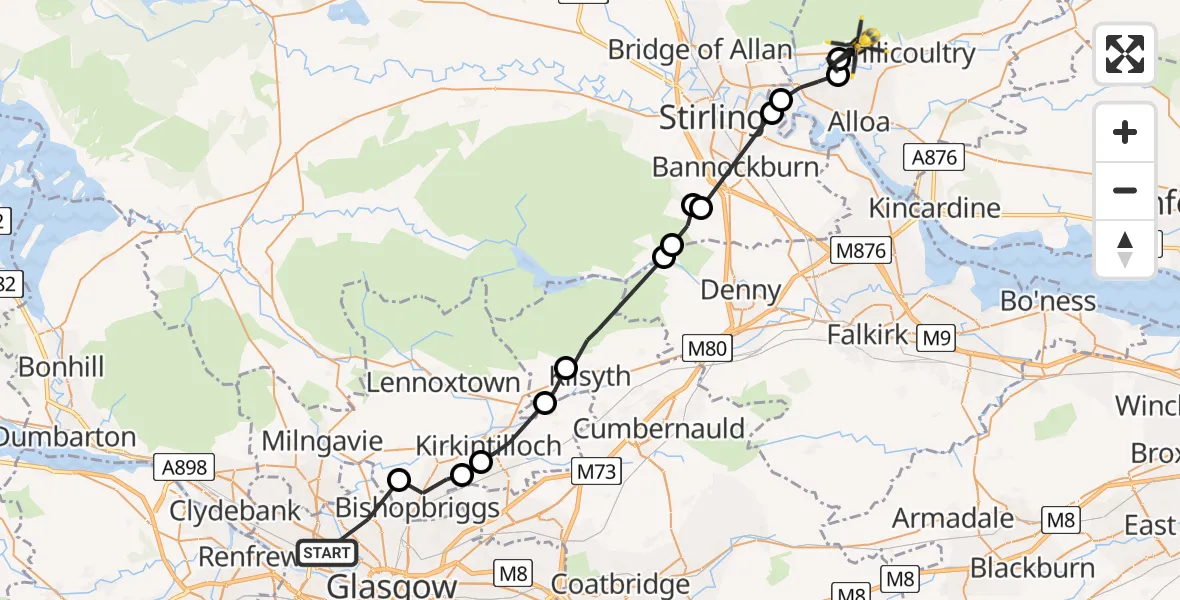 Routekaart van de vlucht: Police Helicopter to Alva, Brook Street