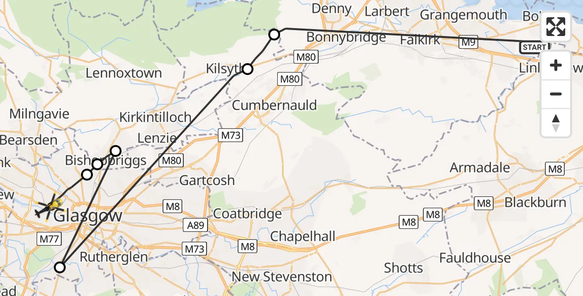 Routekaart van de vlucht: Police Helicopter to Glasgow, Pointhouse Place