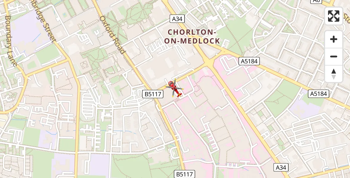 Flight path map showing Air Ambulance Helicopter route from Manchester to Manchester