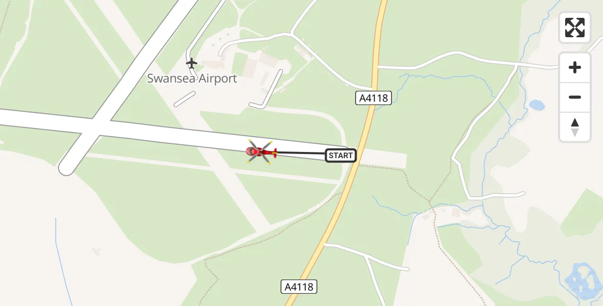 Flight path map showing Air Ambulance Helicopter route from Swansea Airport to Swansea Airport