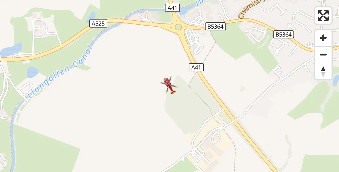 Flight path map showing Air Ambulance Helicopter route from Whitchurch to Whitchurch