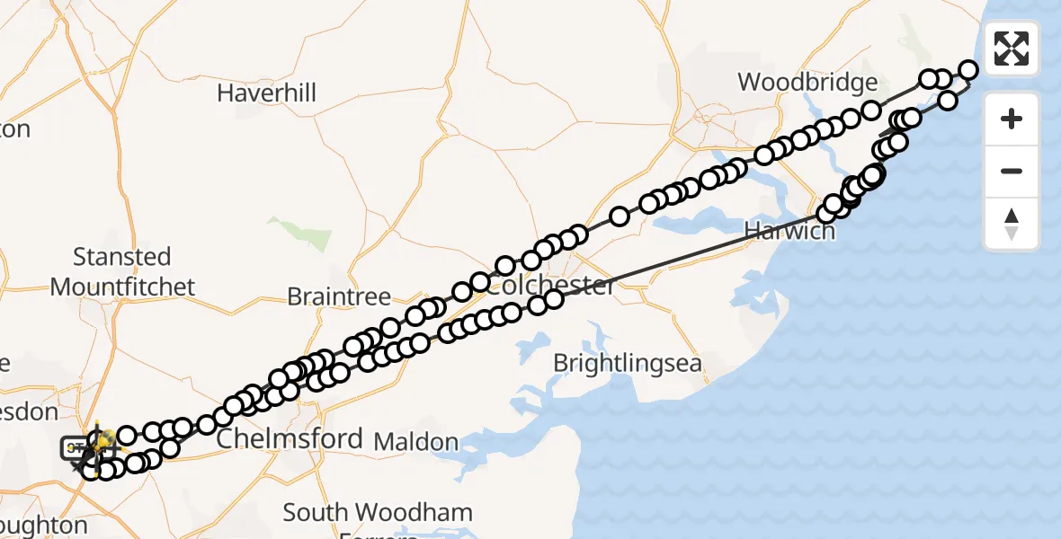 Flight path map showing Police Helicopter route from North Weald Airfield to North Weald Airfield
