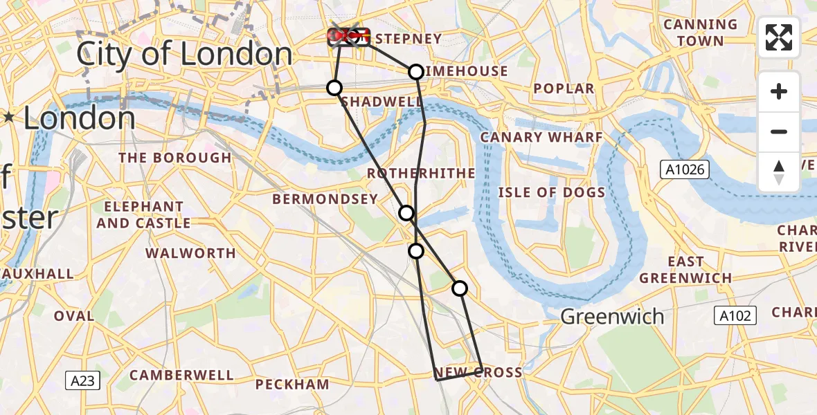 Flight route Air Ambulance Helicopter Royal London Hospital - Royal London Hospital, 25 March 2026, 16:40