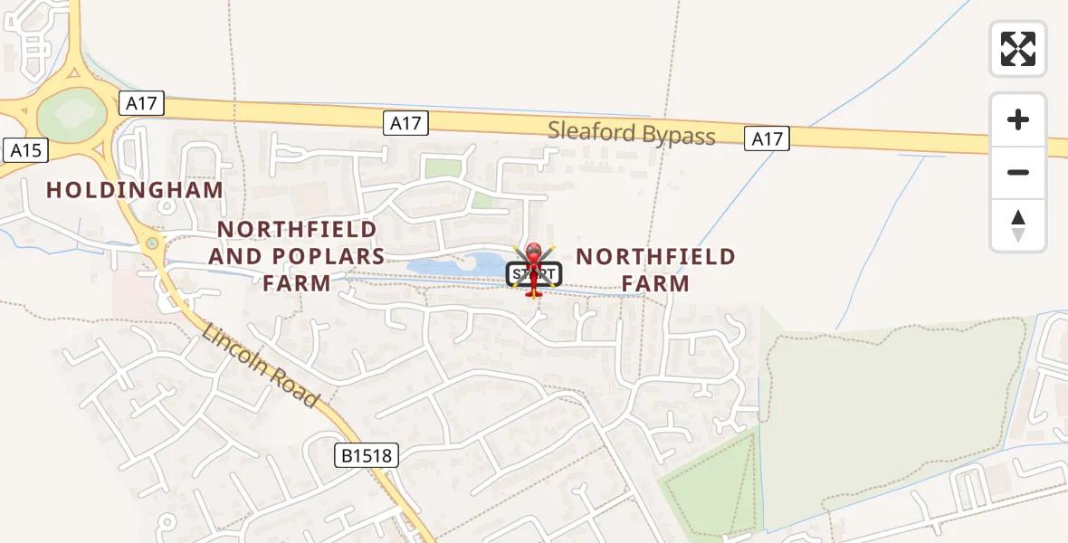 Flight path map showing Air Ambulance Helicopter route from Sleaford to Sleaford