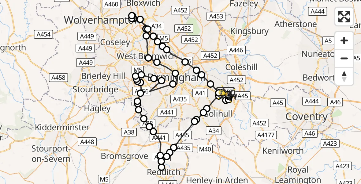 Flight path map showing Police Helicopter route from Birmingham Airport to Bickenhill