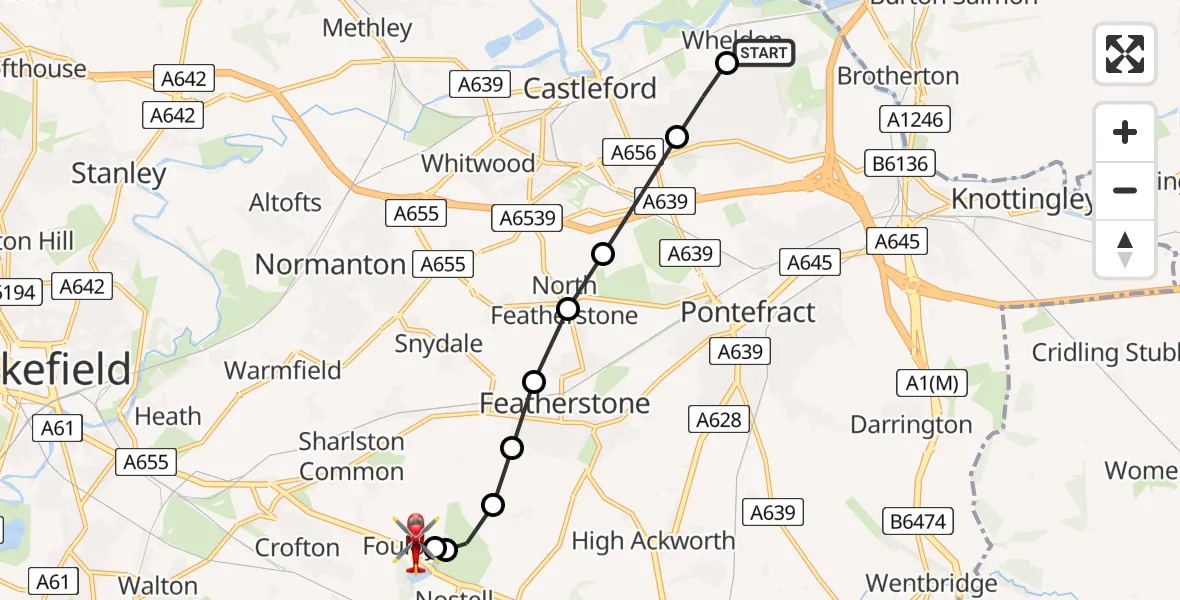 Routekaart van de vlucht: Air Ambulance Helicopter to YAA Nostell Helicopter Port