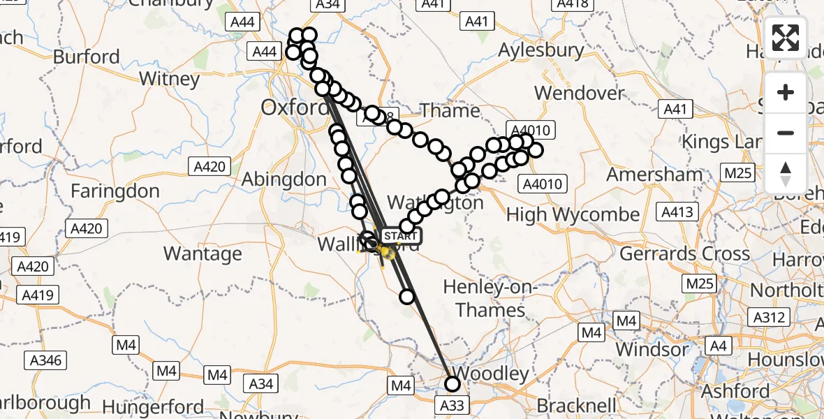 Flight path map showing Police Helicopter route from Benson to Crowmarsh Gifford