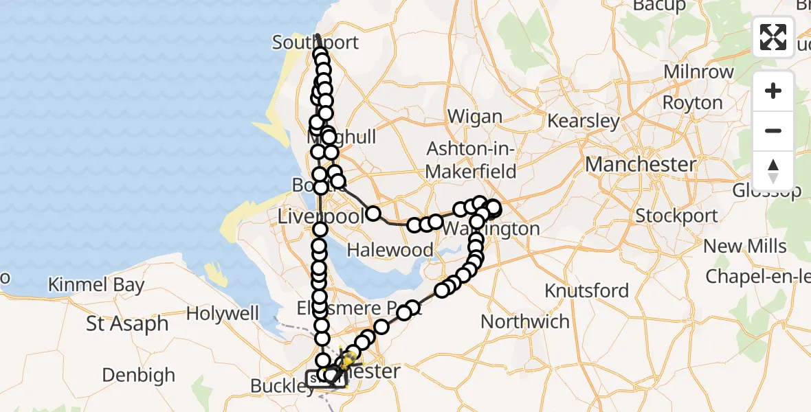 Flight path map showing Police Helicopter route from Hawarden Airport to Sealand