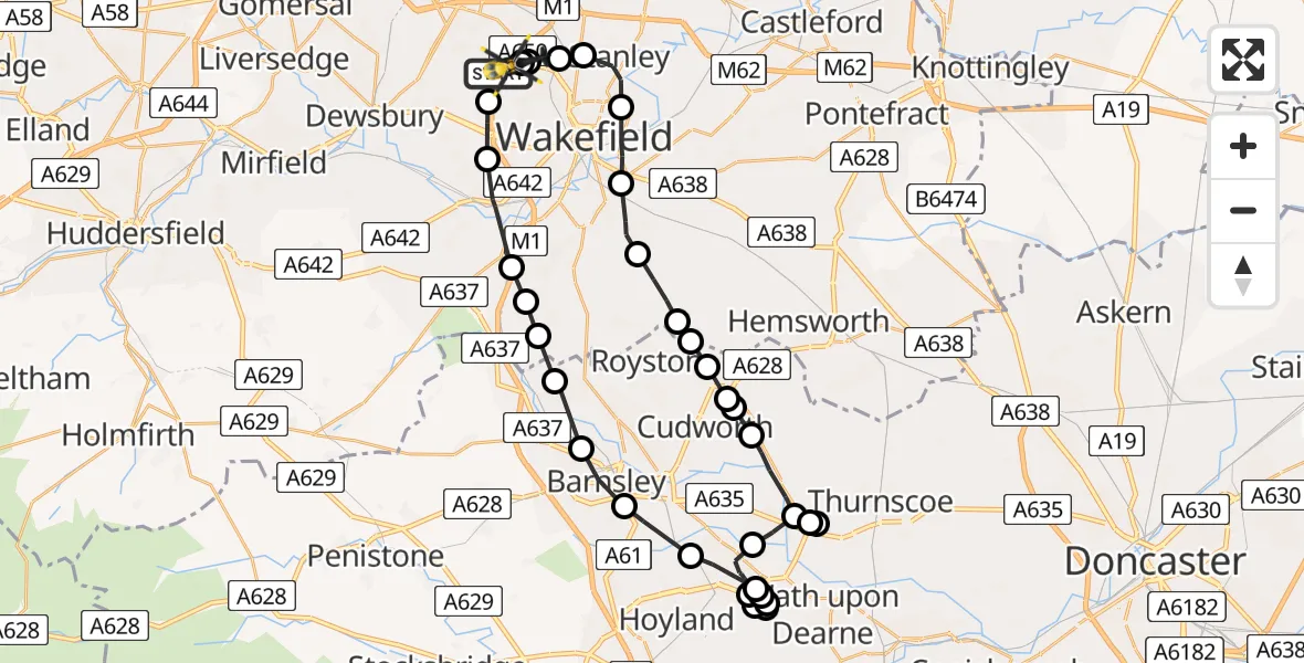 Routekaart van de vlucht: Police Helicopter to East Ardsley, Stoney Lane