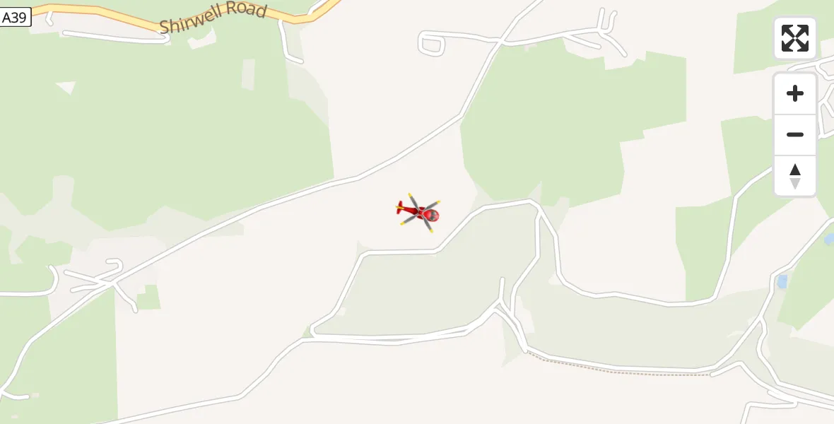 Flight path map showing Air Ambulance Helicopter route from North Devon to North Devon