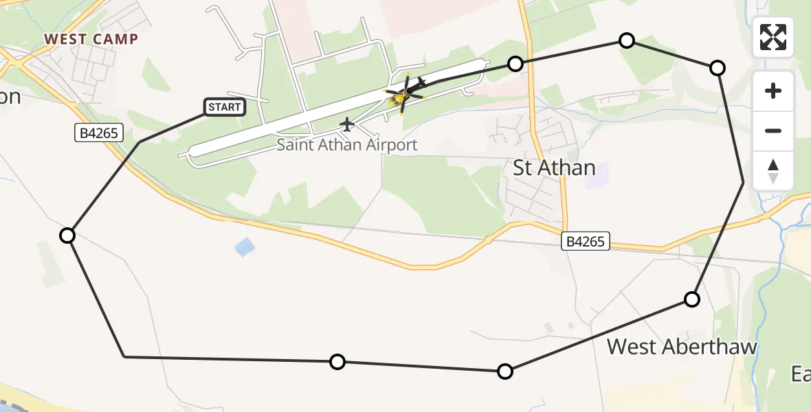 Flight path map showing Police Helicopter route from MOD St Athan to MOD St Athan