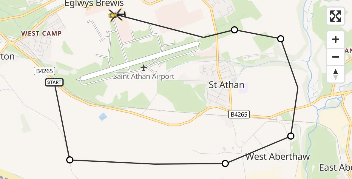 Flight path map showing Police Helicopter route from MOD St Athan to MOD St Athan