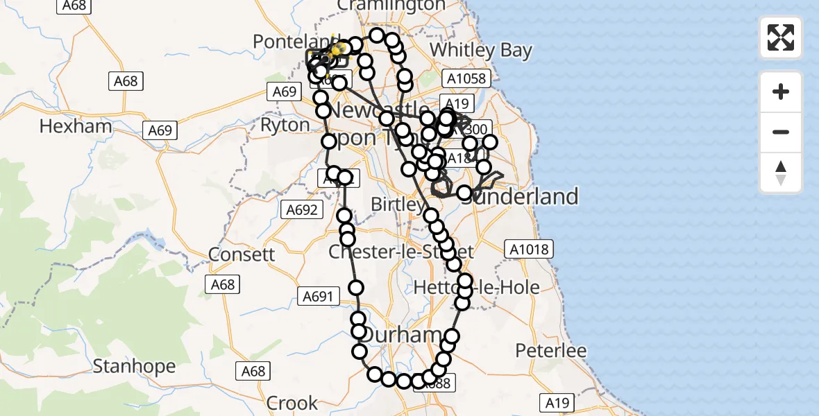 Flight path map showing Police Helicopter route from Newcastle International Airport to Newcastle International Airport