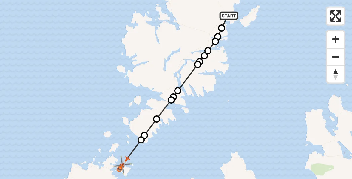 Flight path map showing Coastguard Helicopter route from Steòrnabhagh to Inner Seas