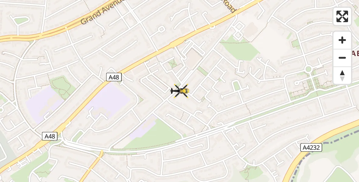 Flight path map showing Police Helicopter route from Cardiff to Cardiff