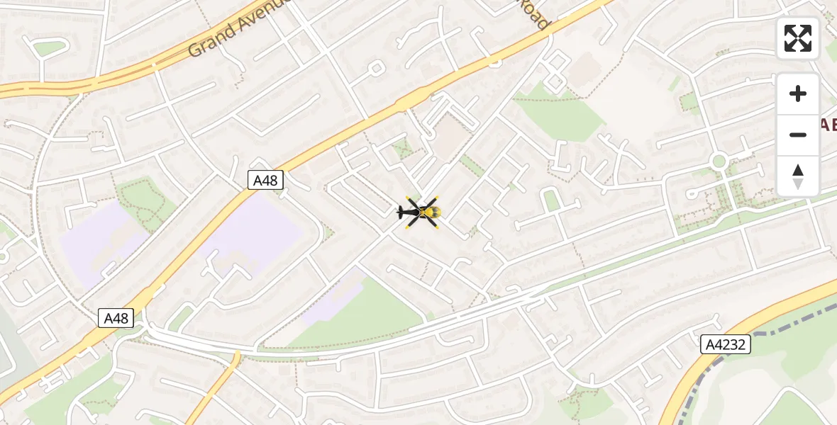 Routekaart van de vlucht: Police Helicopter to Cardiff, Caerau Lane