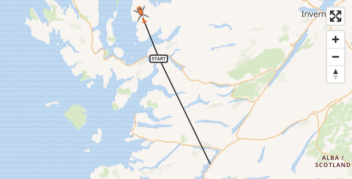 Flight path map showing Coastguard Helicopter route from Inner Seas to Inner Seas