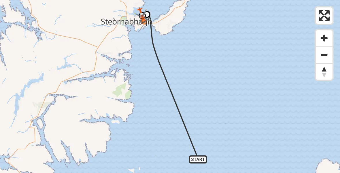Flight path map showing Coastguard Helicopter route from Inner Seas to Stornoway Airport