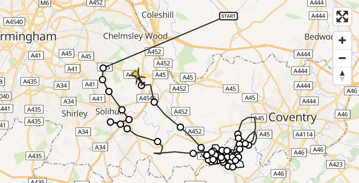 Routekaart van de vlucht: Police Helicopter to Birmingham Airport