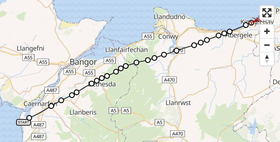 Routekaart van de vlucht: Air Ambulance Helicopter to Kinmel Bay, Roland Avenue