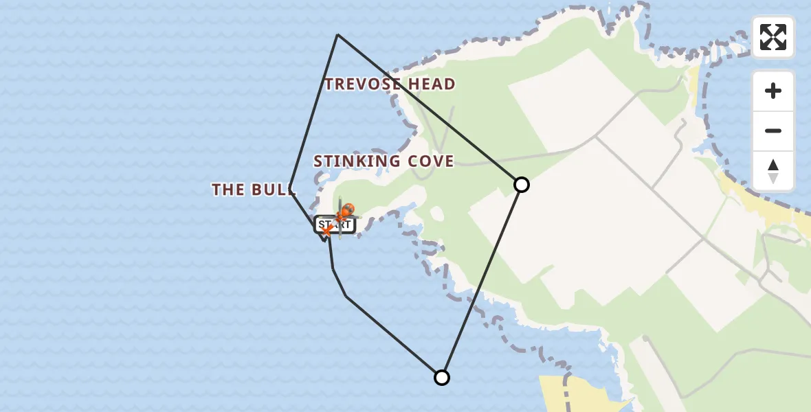 Flight path map showing Coastguard Helicopter route from Constantine Bay to Constantine Bay