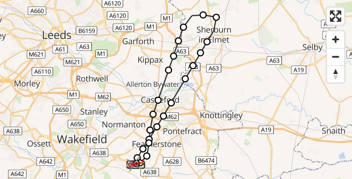 Flight path map showing Air Ambulance Helicopter route from YAA Nostell Helicopter Port to YAA Nostell Helicopter Port
