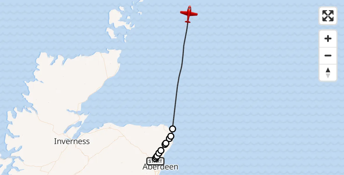 Flight path map showing Air Ambulance Aircraft route from Aberdeen City to North Sea