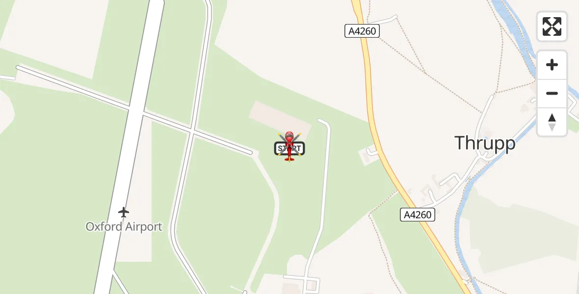 Flight path map showing Air Ambulance Helicopter route from London Oxford Airport to London Oxford Airport