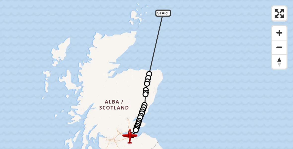 Flight path map showing Air Ambulance Aircraft route from North Sea to Edinburgh Airport