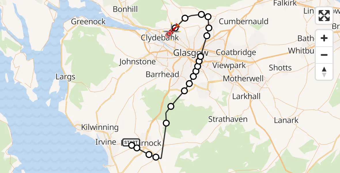 Routekaart van de vlucht: Air Ambulance Helicopter to Bearsden, Woodbank Road