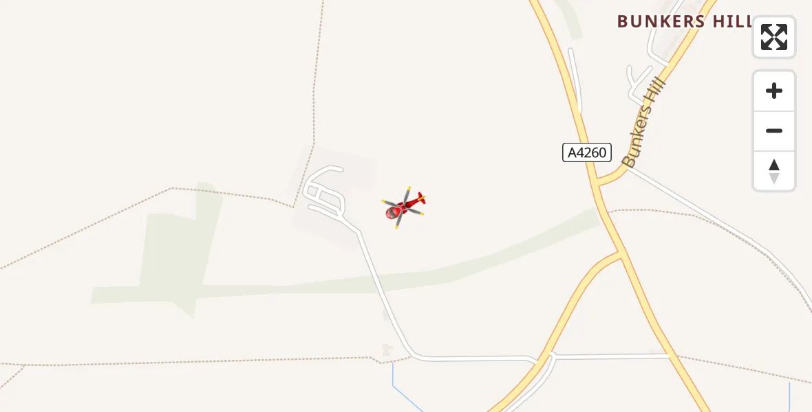 Flight path map showing Air Ambulance Helicopter route from Shipton-on-Cherwell to Shipton-on-Cherwell