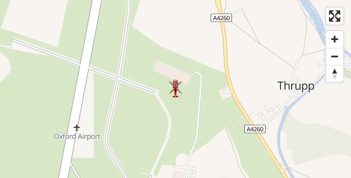 Flight path map showing Air Ambulance Helicopter route from London Oxford Airport to London Oxford Airport