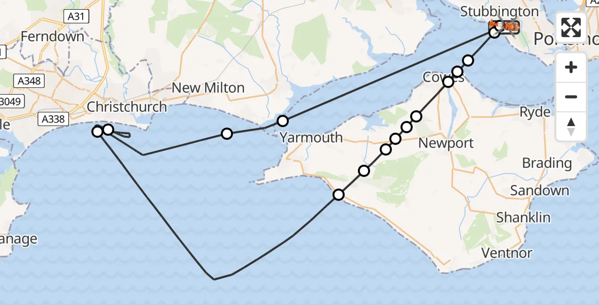 Flight path map showing Coastguard Helicopter route from Solent Airport to Solent Airport