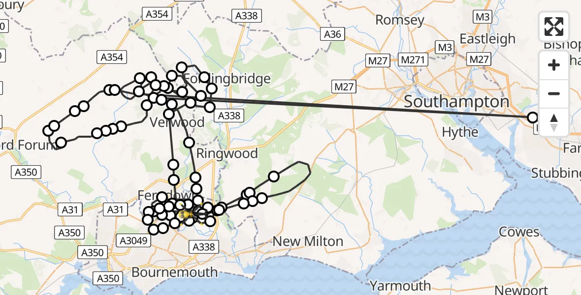 Flight path map showing Police Helicopter route from Parley Cross to Bournemouth Airport