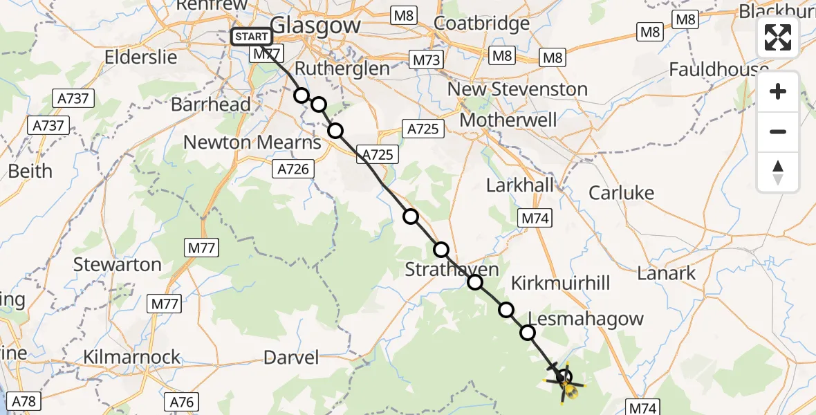 Routekaart van de vlucht: Police Helicopter to Coalburn