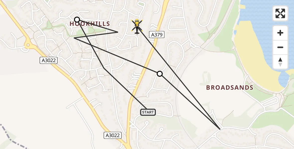 Flight path map showing Police Helicopter route from Galmpton to Hookhills