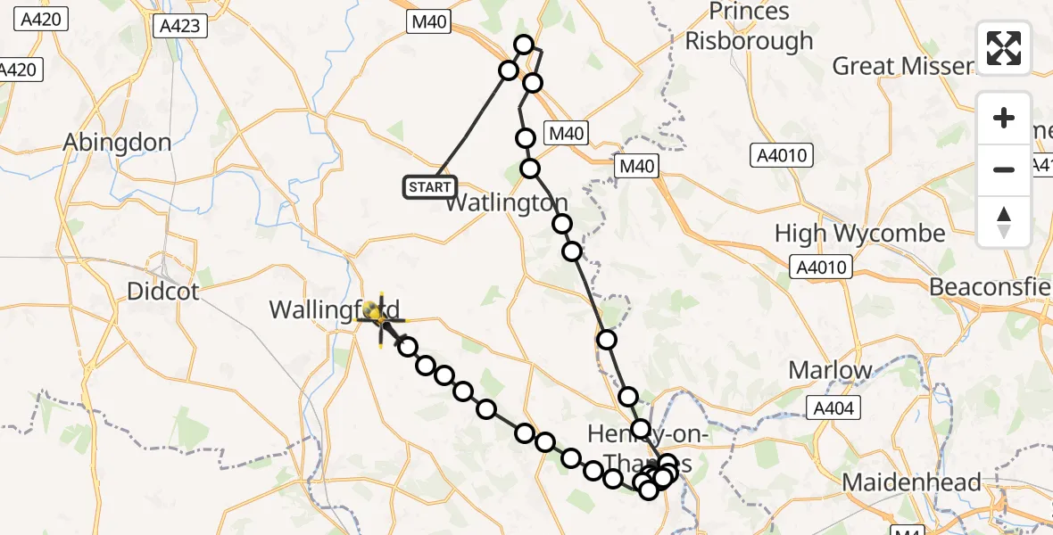 Flight path map showing Police Helicopter route from Cuxham to Crowmarsh Gifford