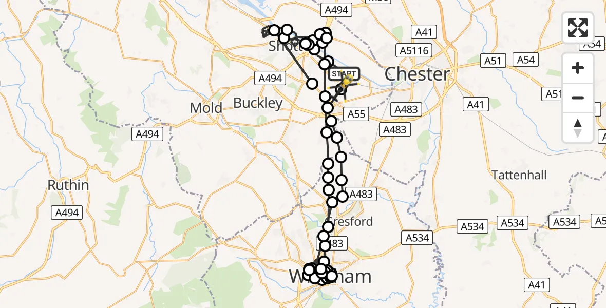Flight path map showing Police Helicopter route from Hawarden Airport to Hawarden Airport