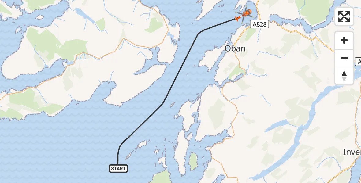 Flight path map showing Coastguard Helicopter route from Inner Seas to Inner Seas