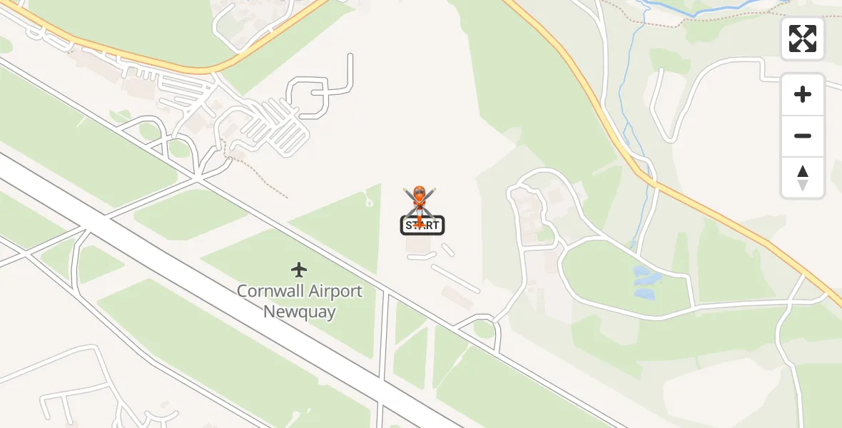 Flight path map showing Coastguard Helicopter route from Cornwall Airport Newquay to Cornwall Airport Newquay