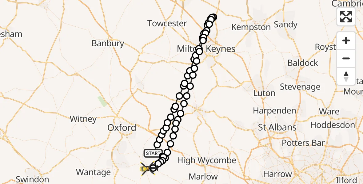 Flight path map showing Police Helicopter route from Chalgrove to Crowmarsh Gifford
