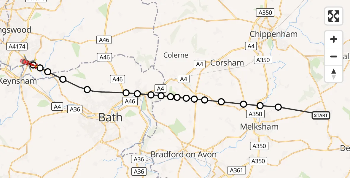Routekaart van de vlucht: Air Ambulance Helicopter to Oldland Common, Bath Road