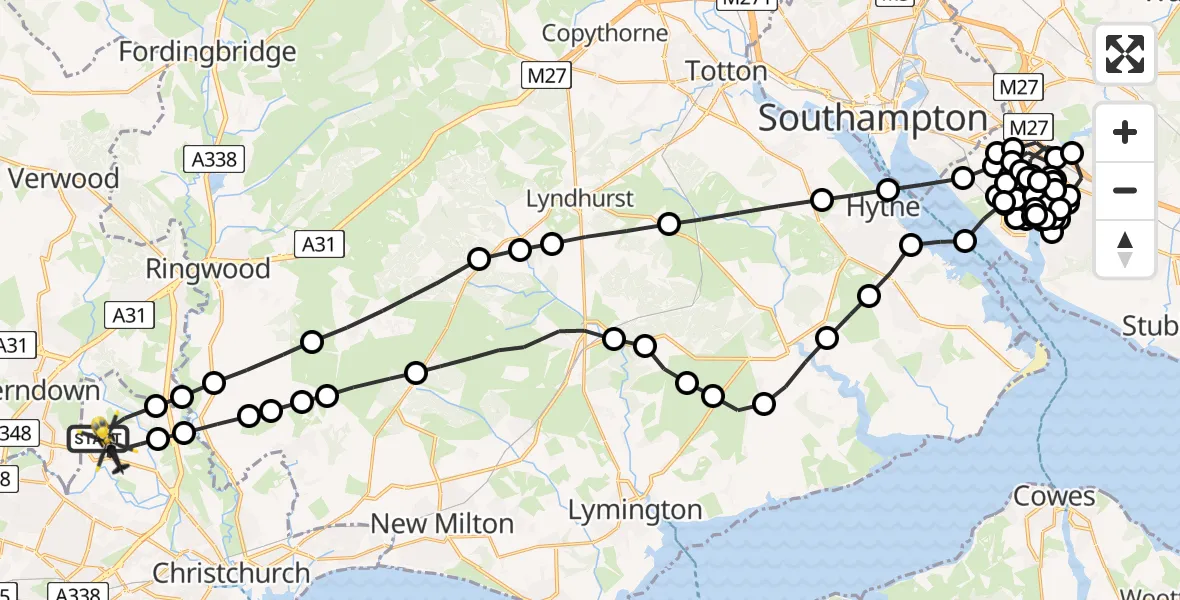 Flight path map showing Police Helicopter route from Bournemouth Airport to Bournemouth Airport