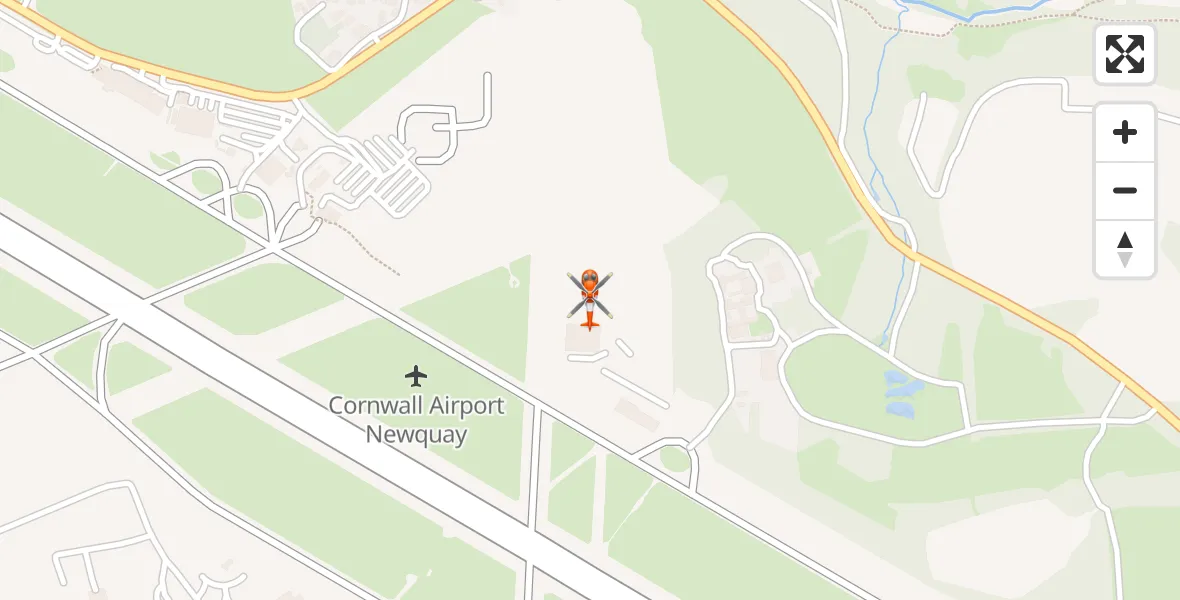 Flight path map showing Coastguard Helicopter route from Cornwall Airport Newquay to Cornwall Airport Newquay