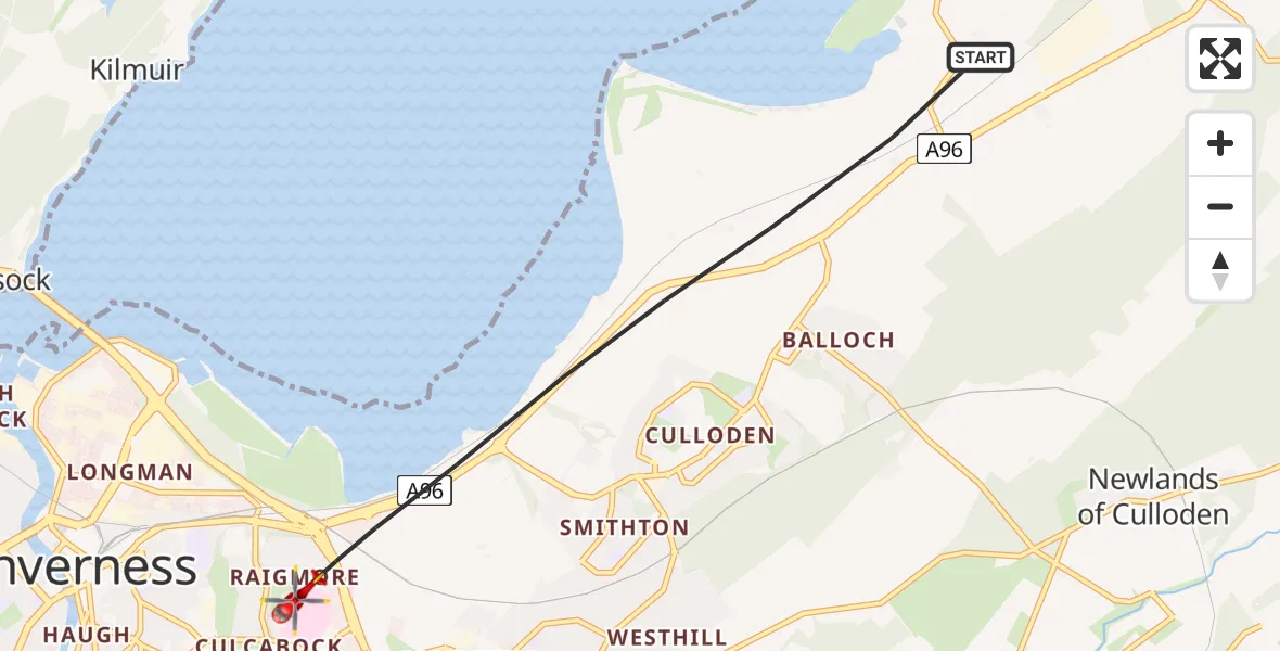 Flight path map showing Air Ambulance Helicopter route from Inverness to Inverness