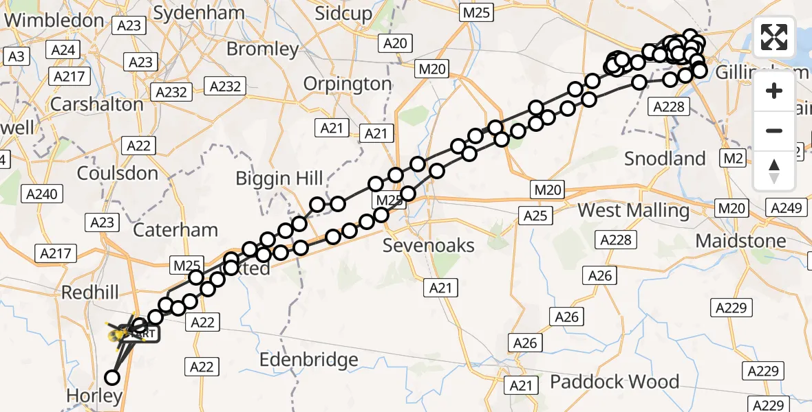 Routekaart van de vlucht: Police Helicopter to South Nutfield, Crab Hill Lane